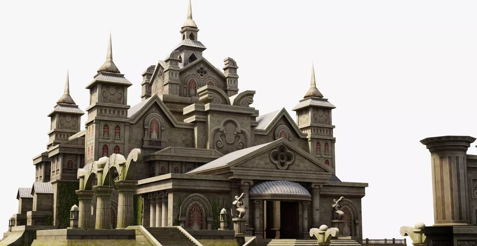 medieval  castle building architercture tower alcazar barbacan Low-poly 3D model_0