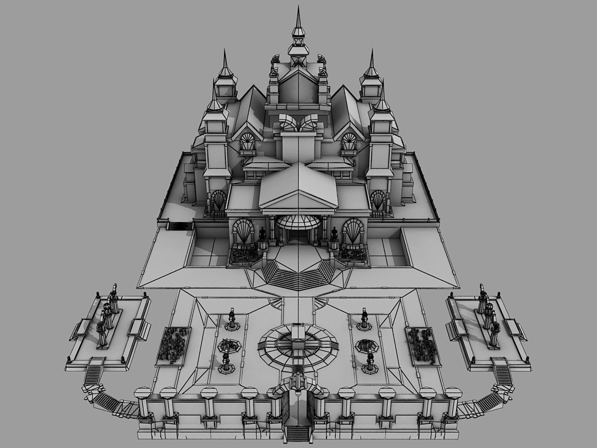 medieval  castle building architercture tower alcazar barbacan Low-poly 3D model_13