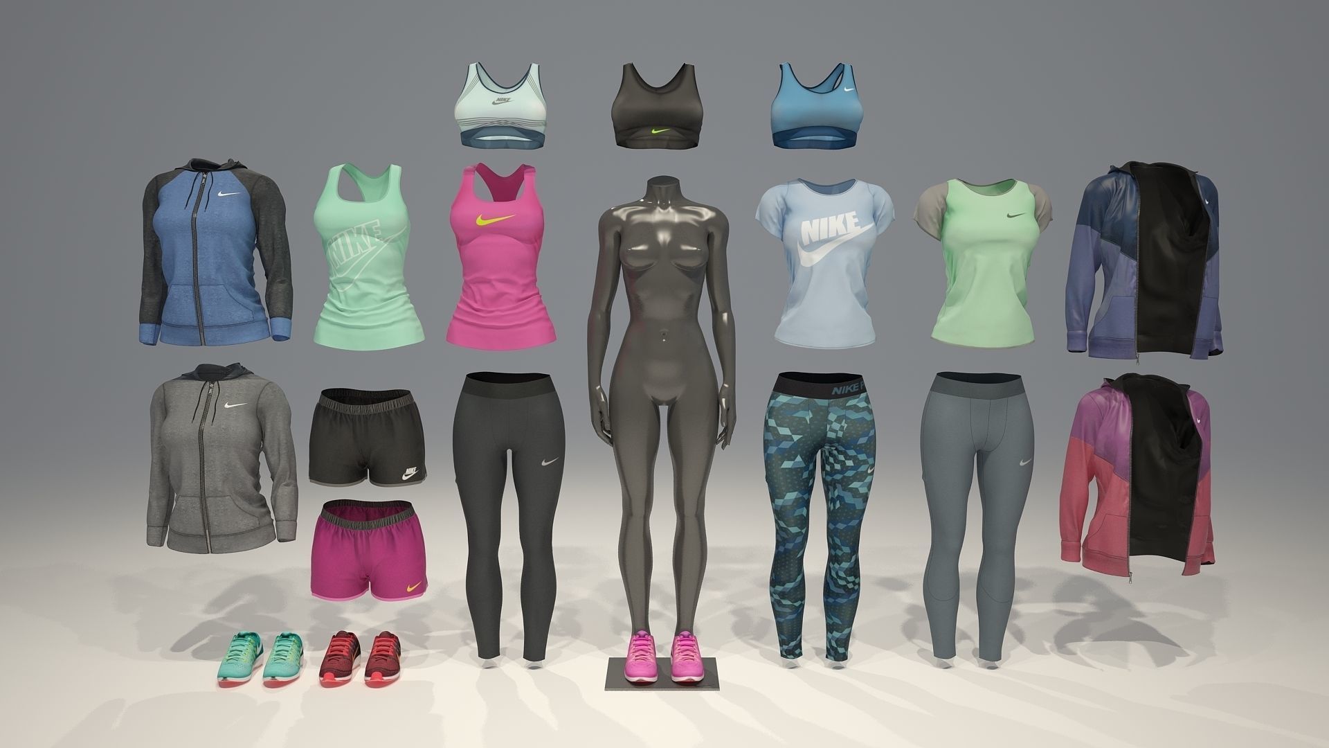 Woman mannequin Nike FULL PACK 3D model_1