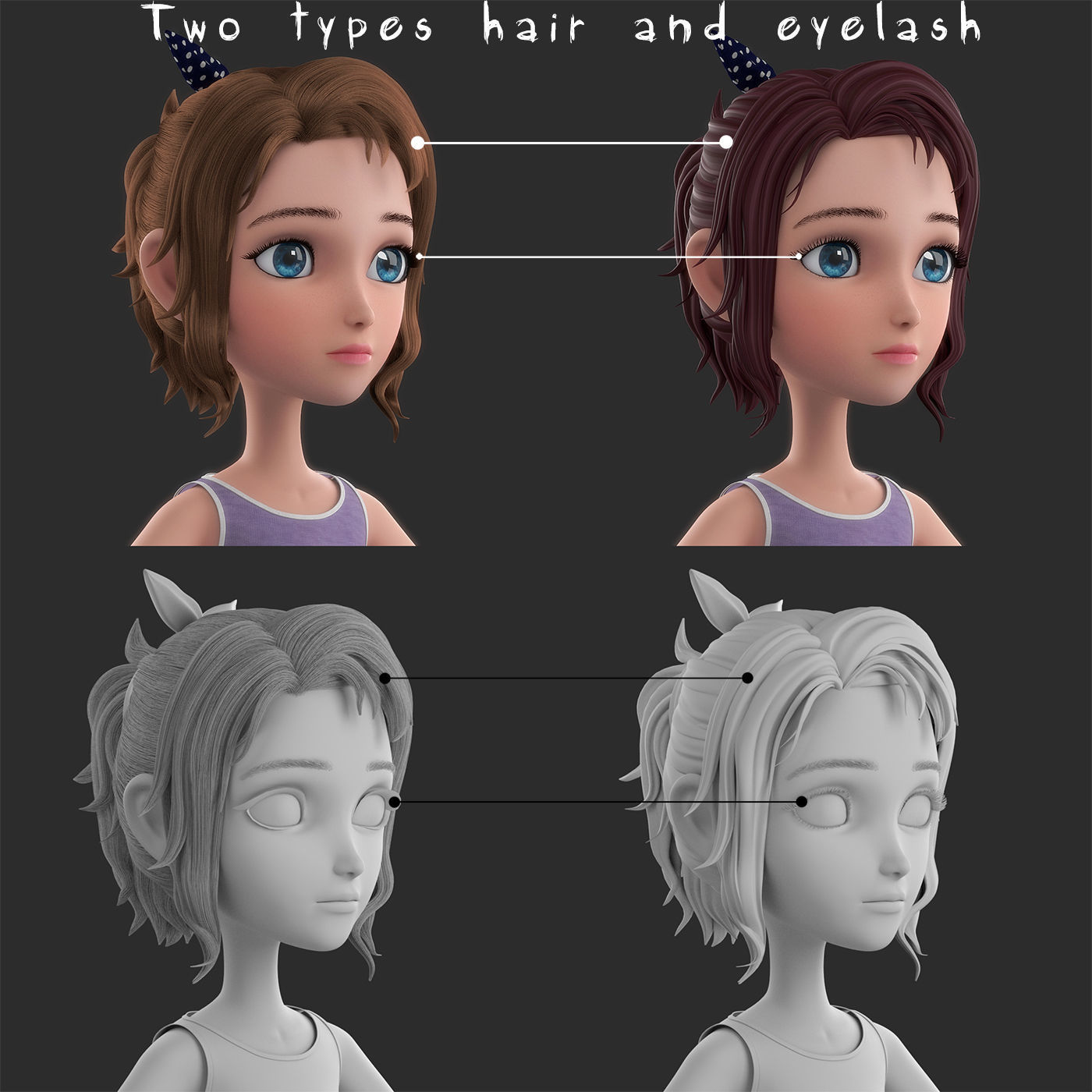 Cartoon Girl 3D model_17