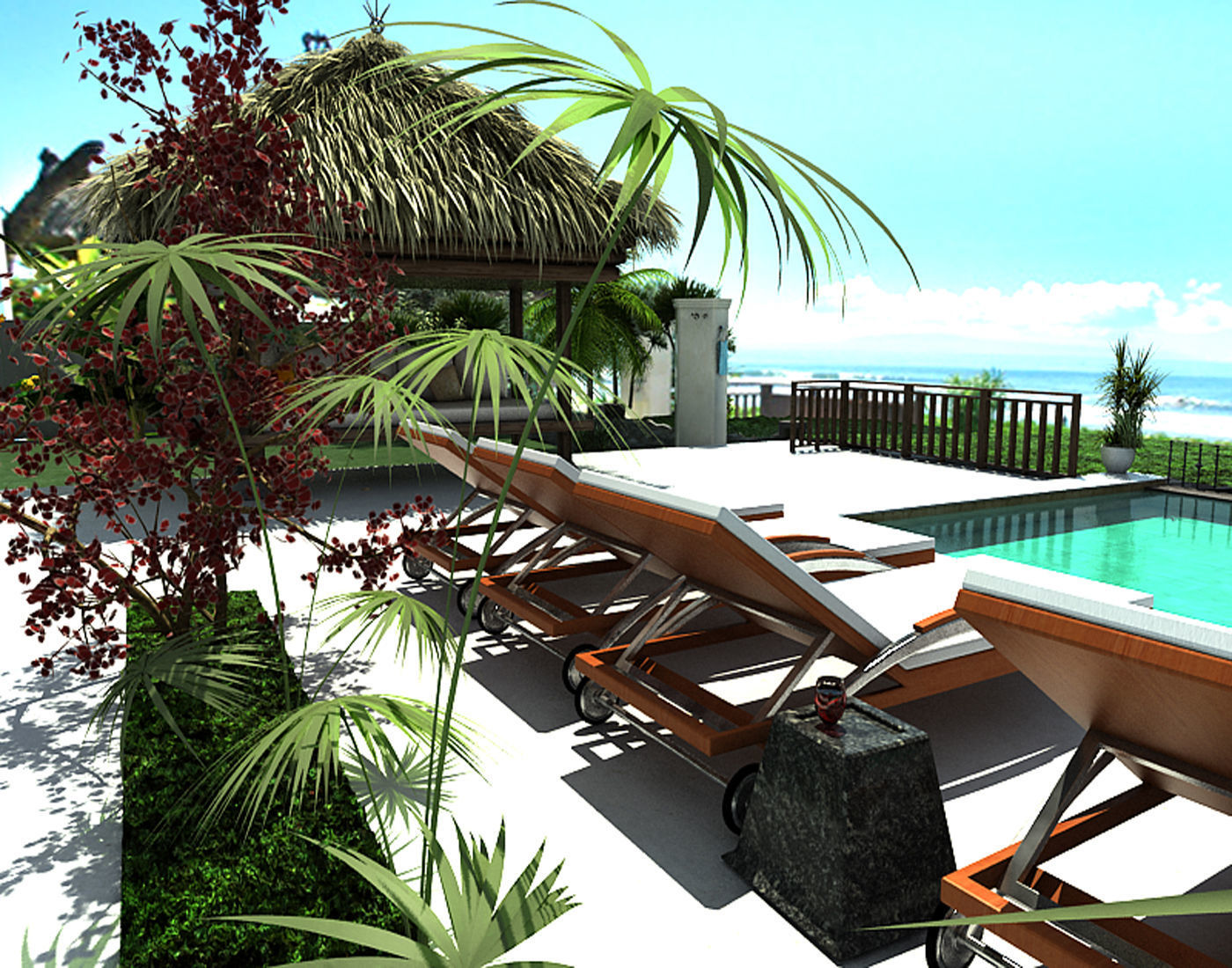 Exterior Resort sitting area shot Low-poly 3D model_1