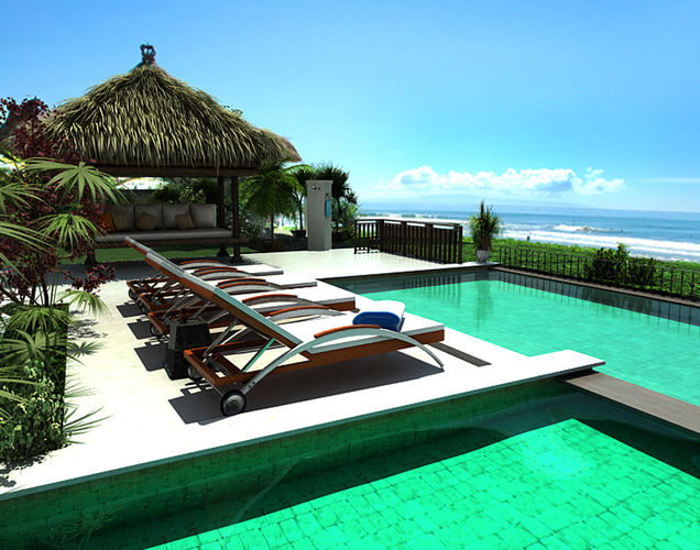 Exterior Resort sitting area shot Low-poly 3D model