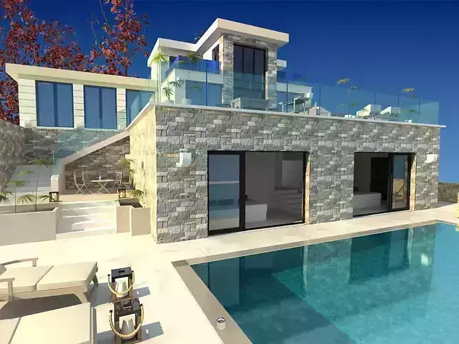 House Villa with pool in a natural scene
