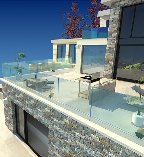 House Villa with pool in a natural scene Low-poly 3D model_1