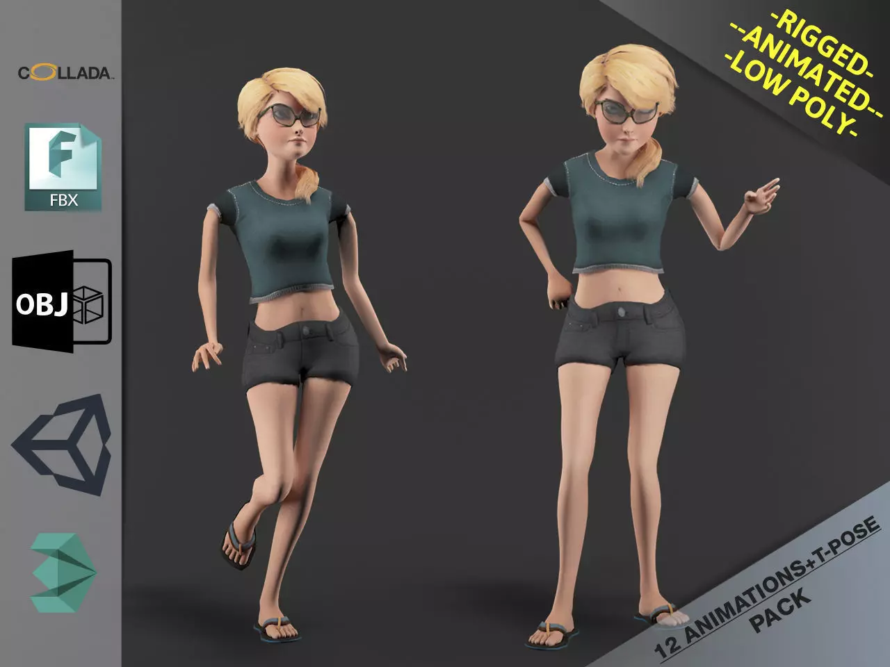 Female Toon Motion Pack Low-poly 3D model_0