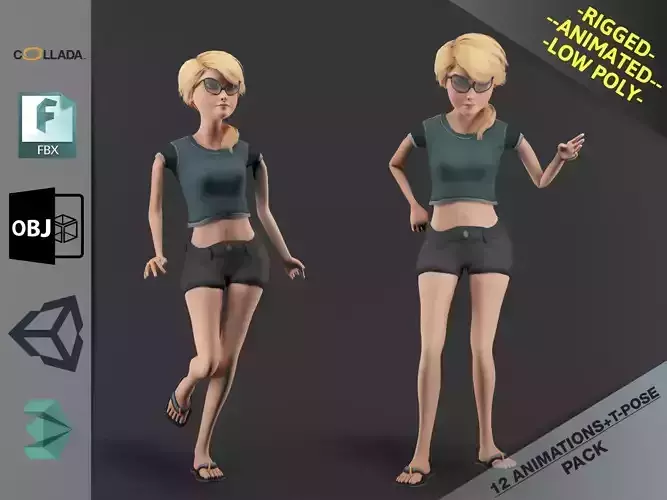 Female Toon Motion Pack Low-poly 3D model