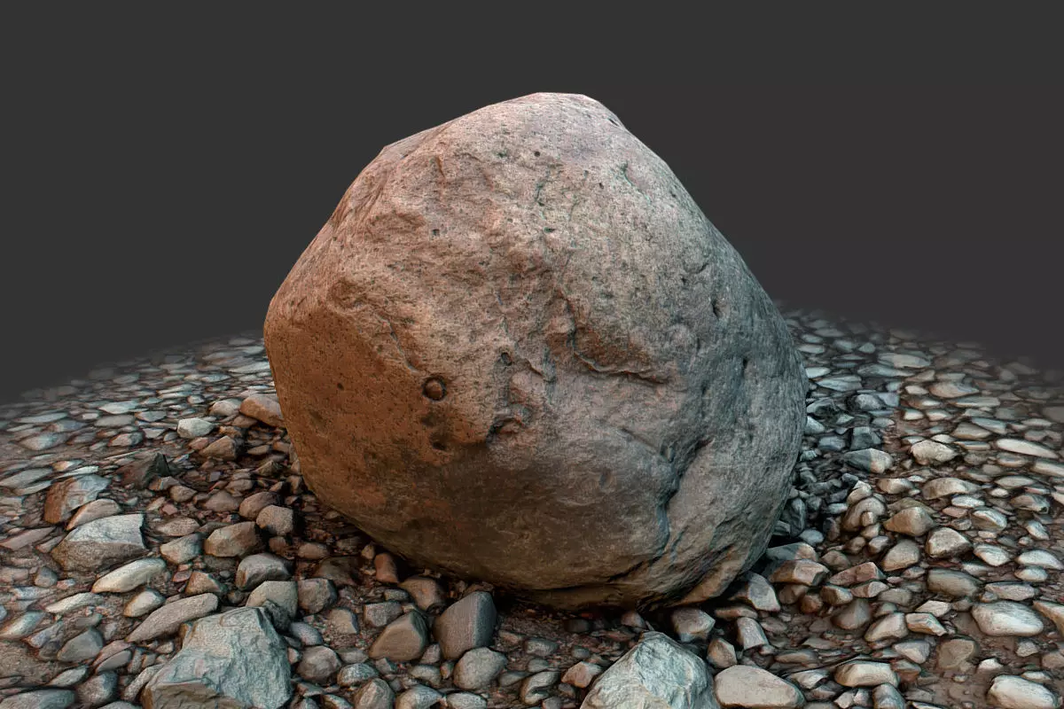 Boulder on Ground Low-poly 3D model_0