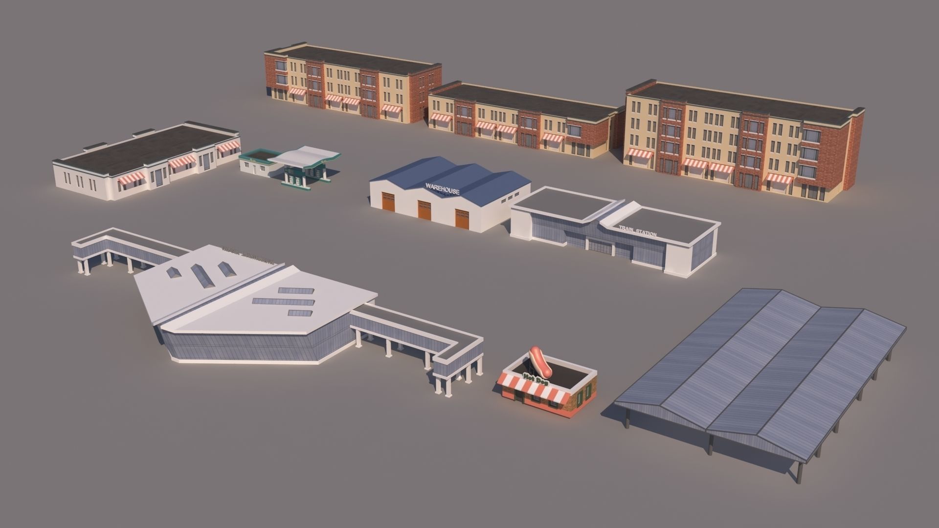 Realistic Low poly Cartoon City Modular Elements Low-poly 3D model_4