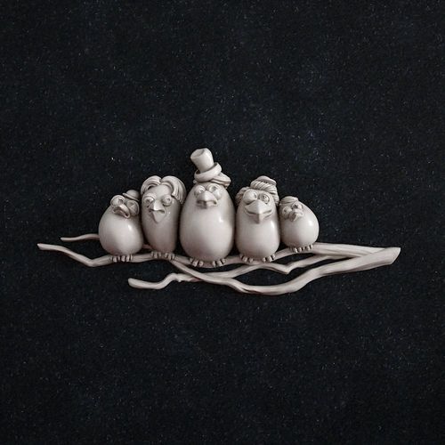 Birds four owls on branch 3D print model