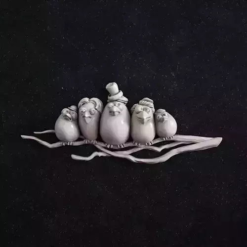 Birds four owls on branch