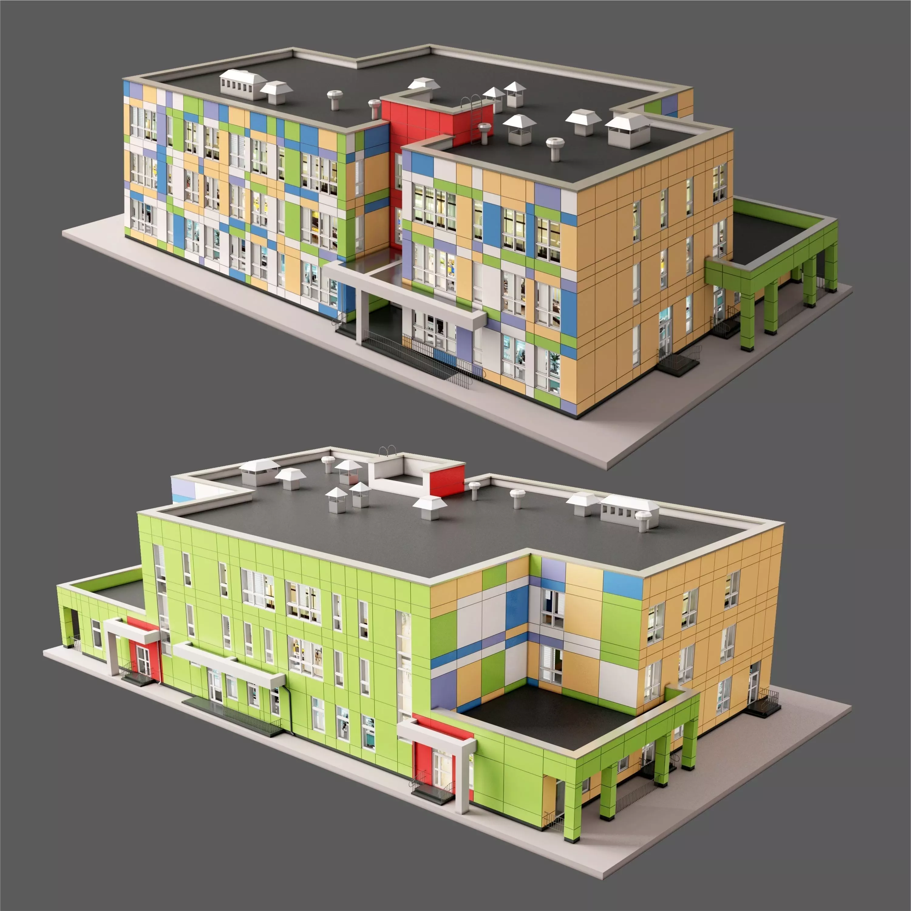 Kindergarten school building 3D model_0