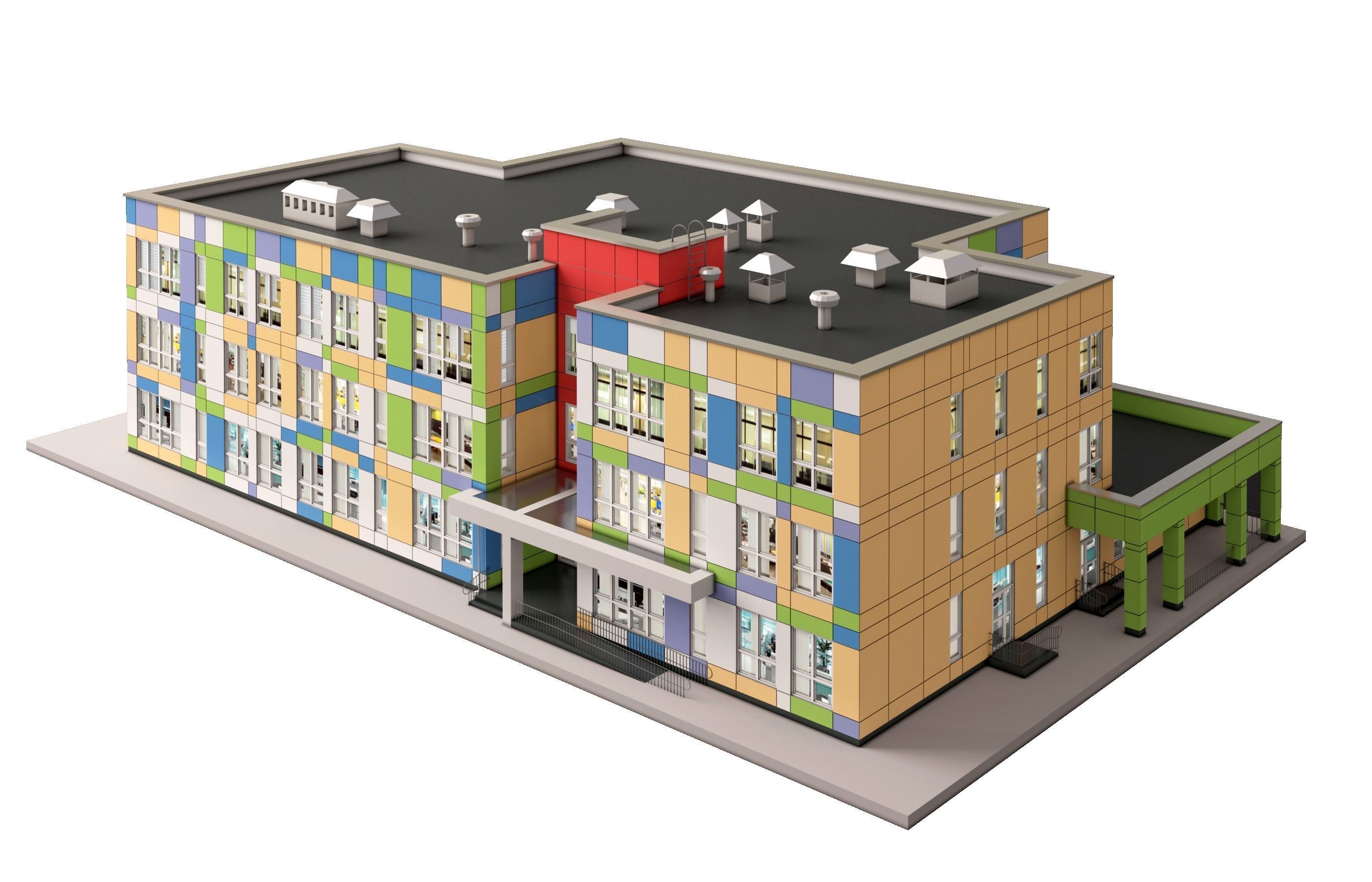 Kindergarten school building 3D model_2