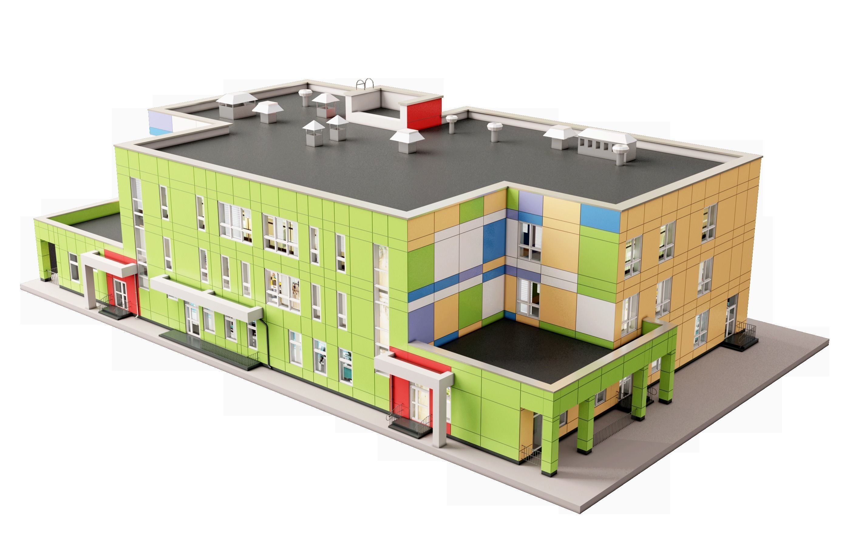 Kindergarten school building 3D model_4
