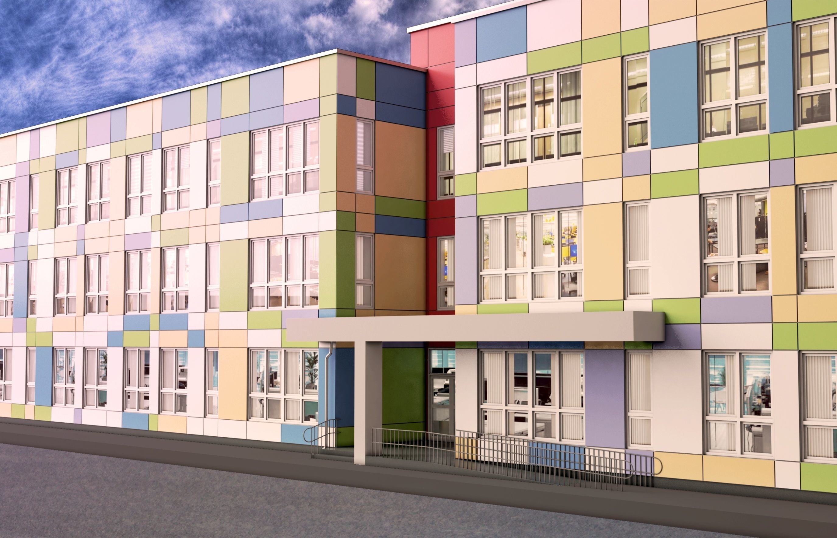 Kindergarten school building 3D model_1