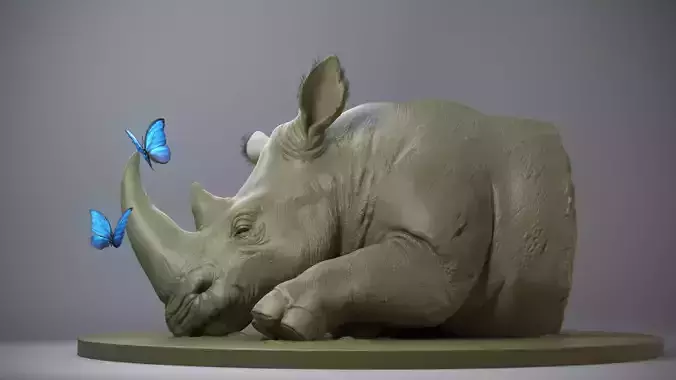 Rhino with butterflies Free 3D print model