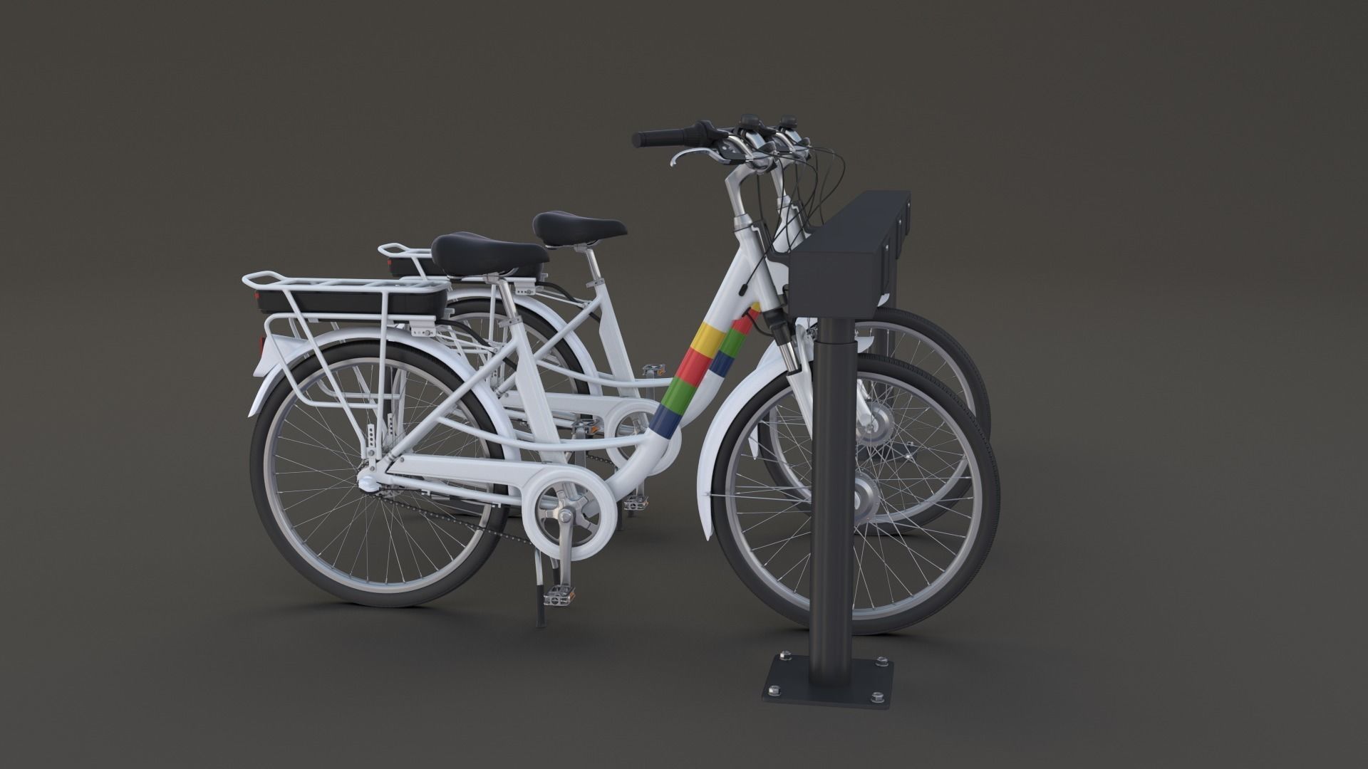 Electric City Bicycle and Station 3D model_25