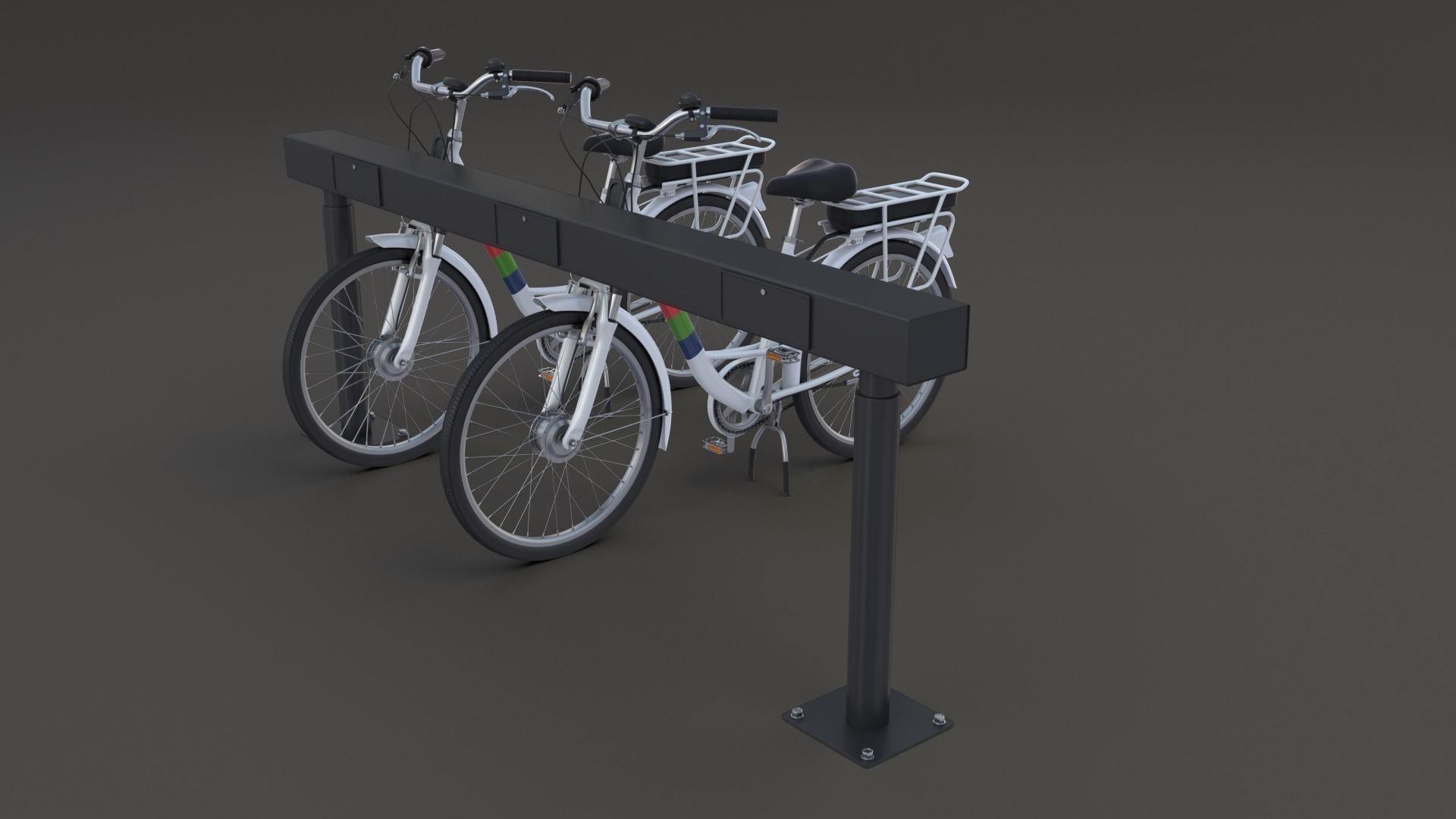 Electric City Bicycle and Station 3D model_35