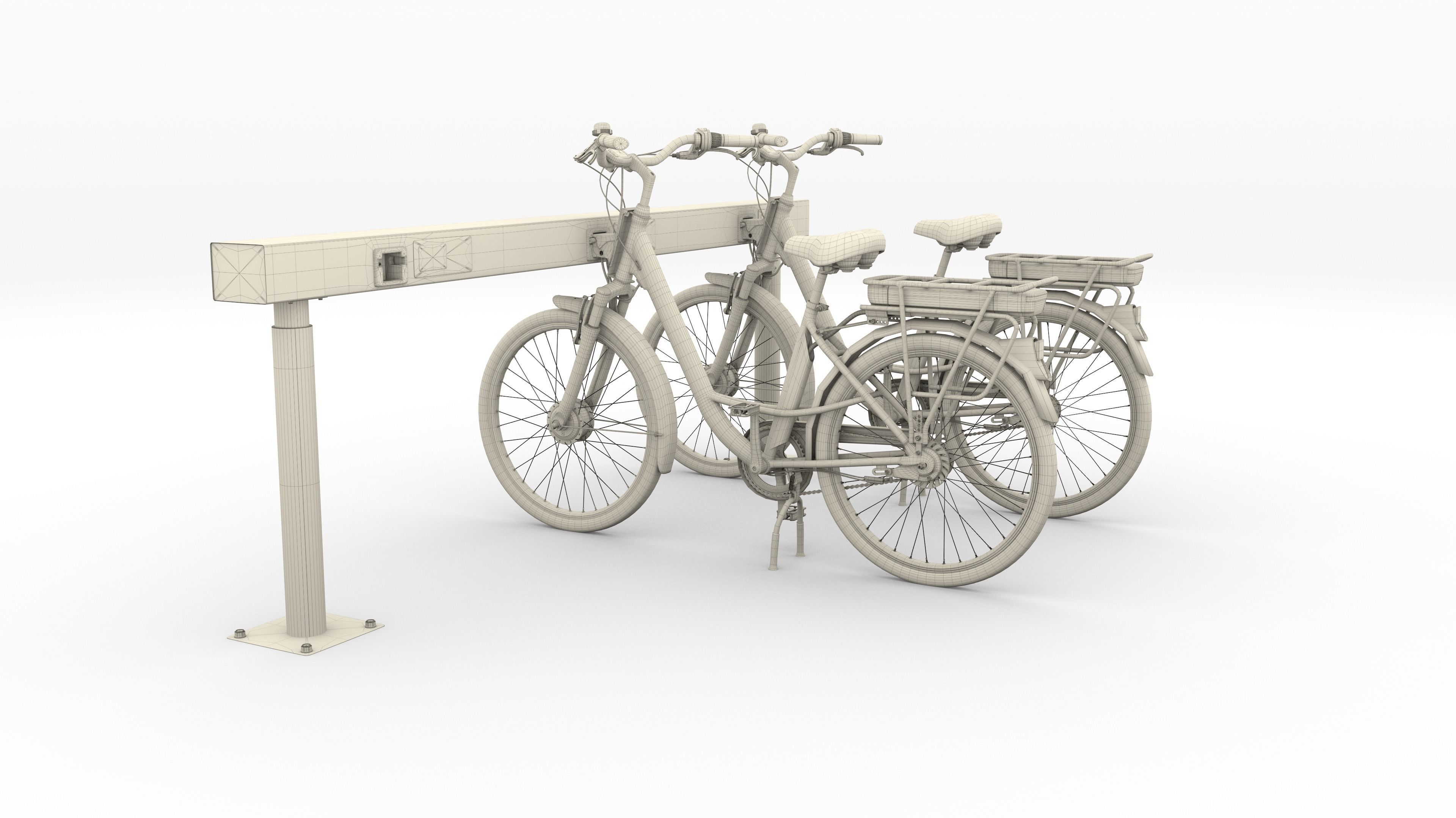 Electric City Bicycle and Station 3D model_43