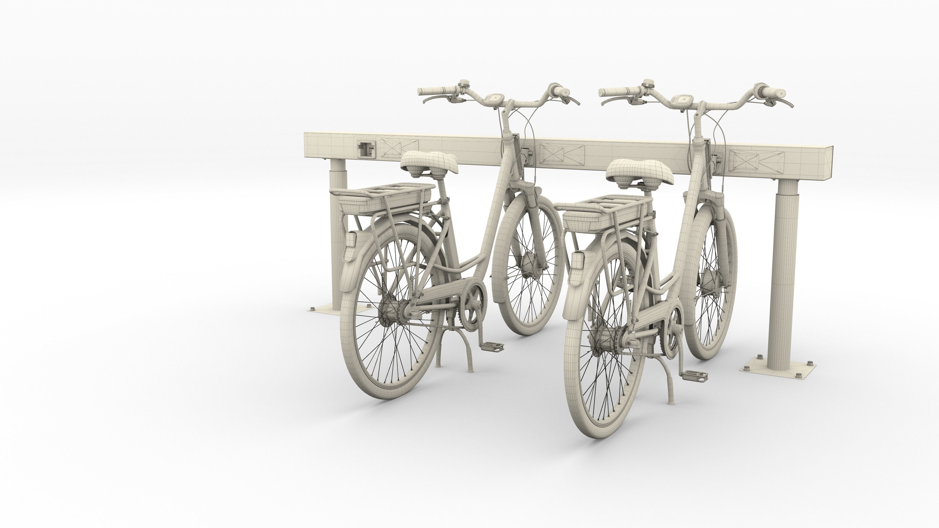 Electric City Bicycle and Station 3D model_37