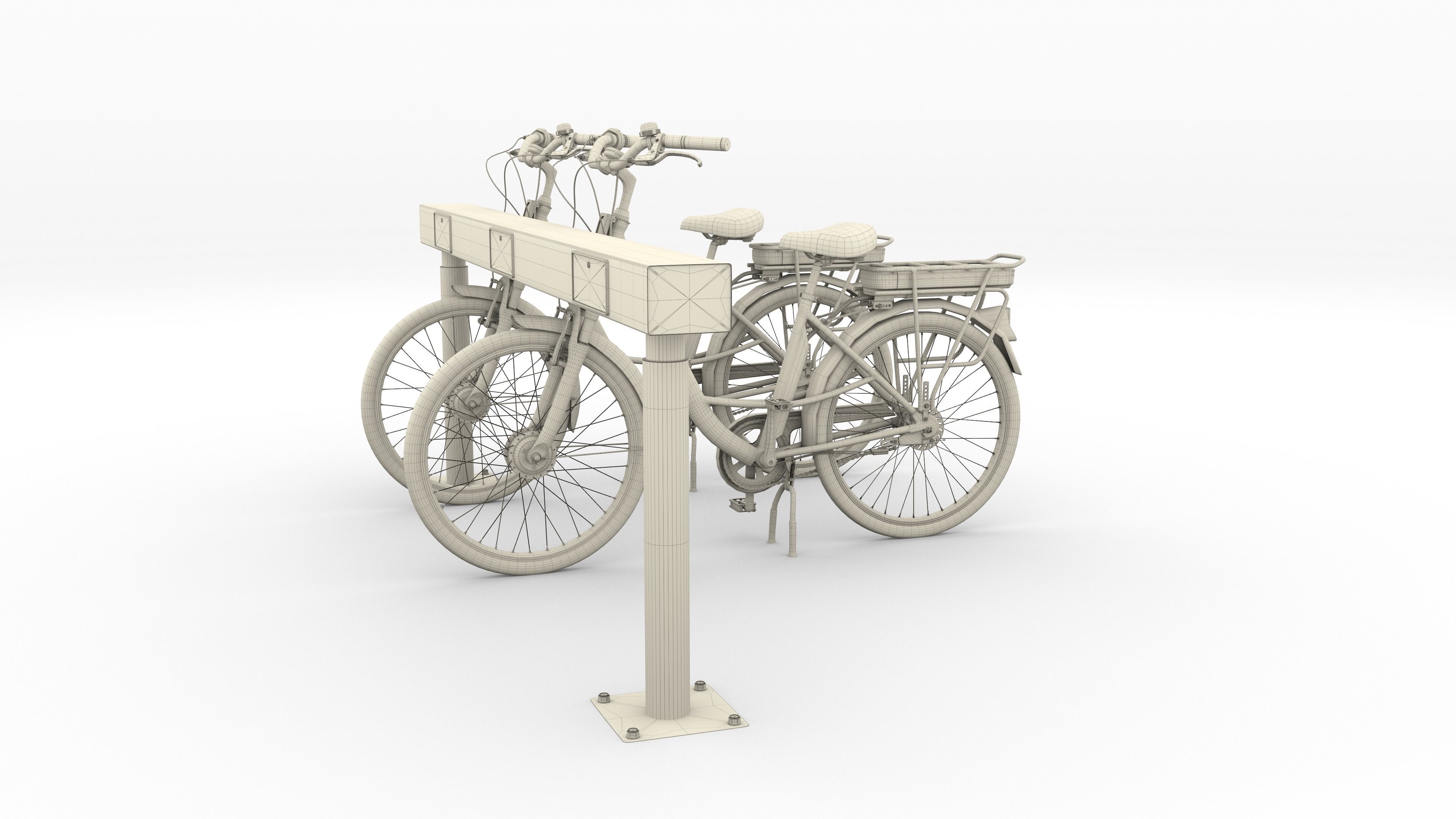 Electric City Bicycle and Station 3D model_44