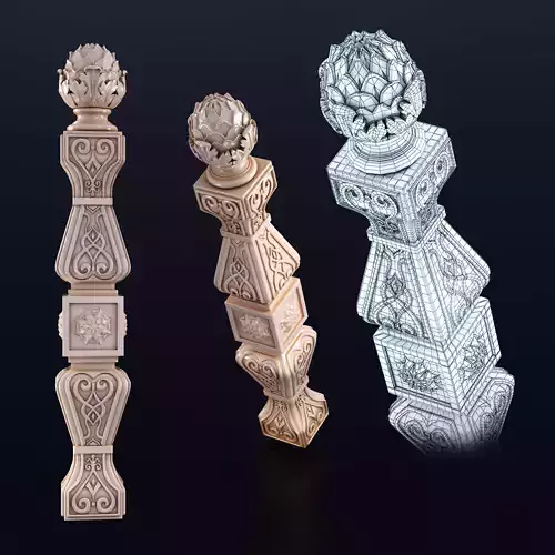 Baluster three ornate pillars 3D model