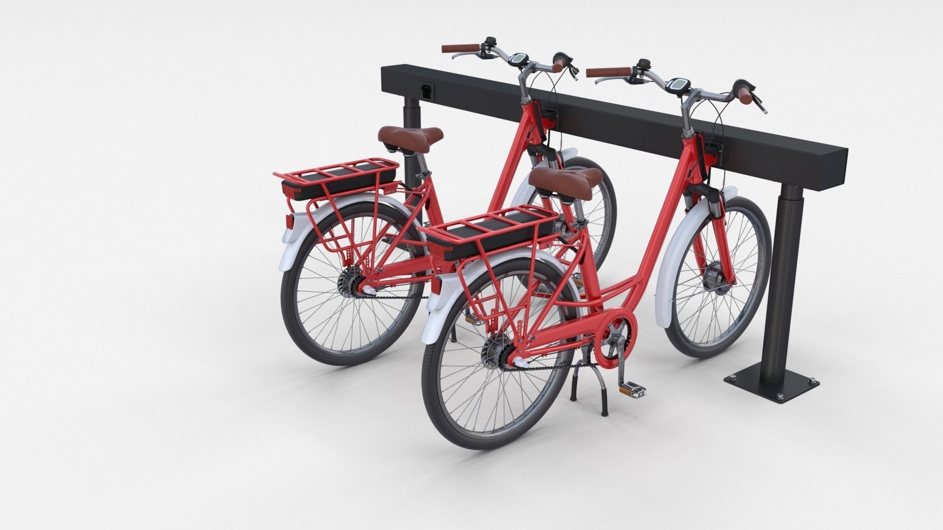 Electric City Bicycle and Station Red 3D model_21