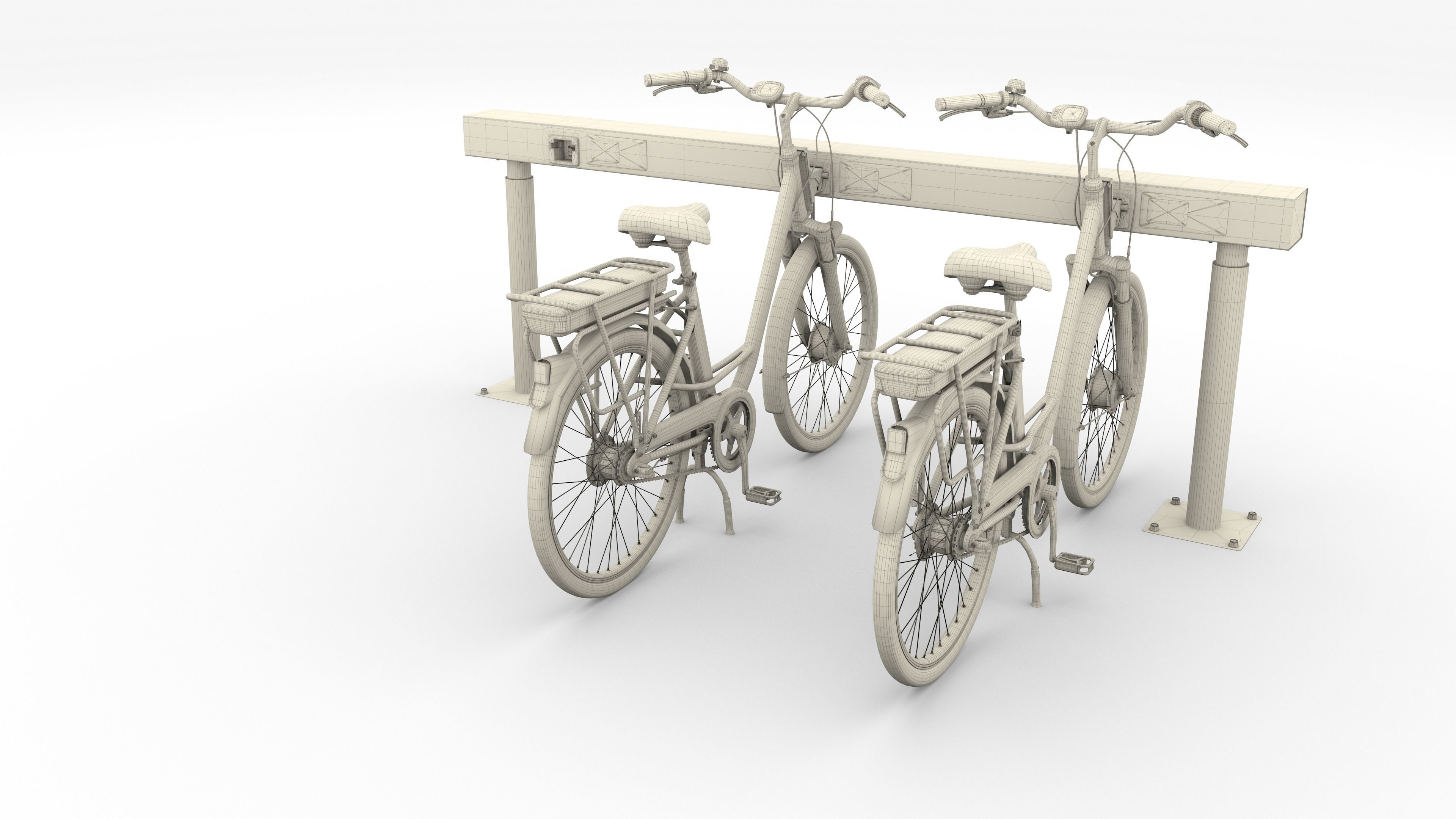 Electric City Bicycle and Station Red 3D model_33