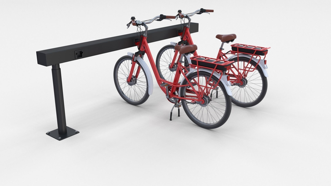 Electric City Bicycle and Station Red 3D model