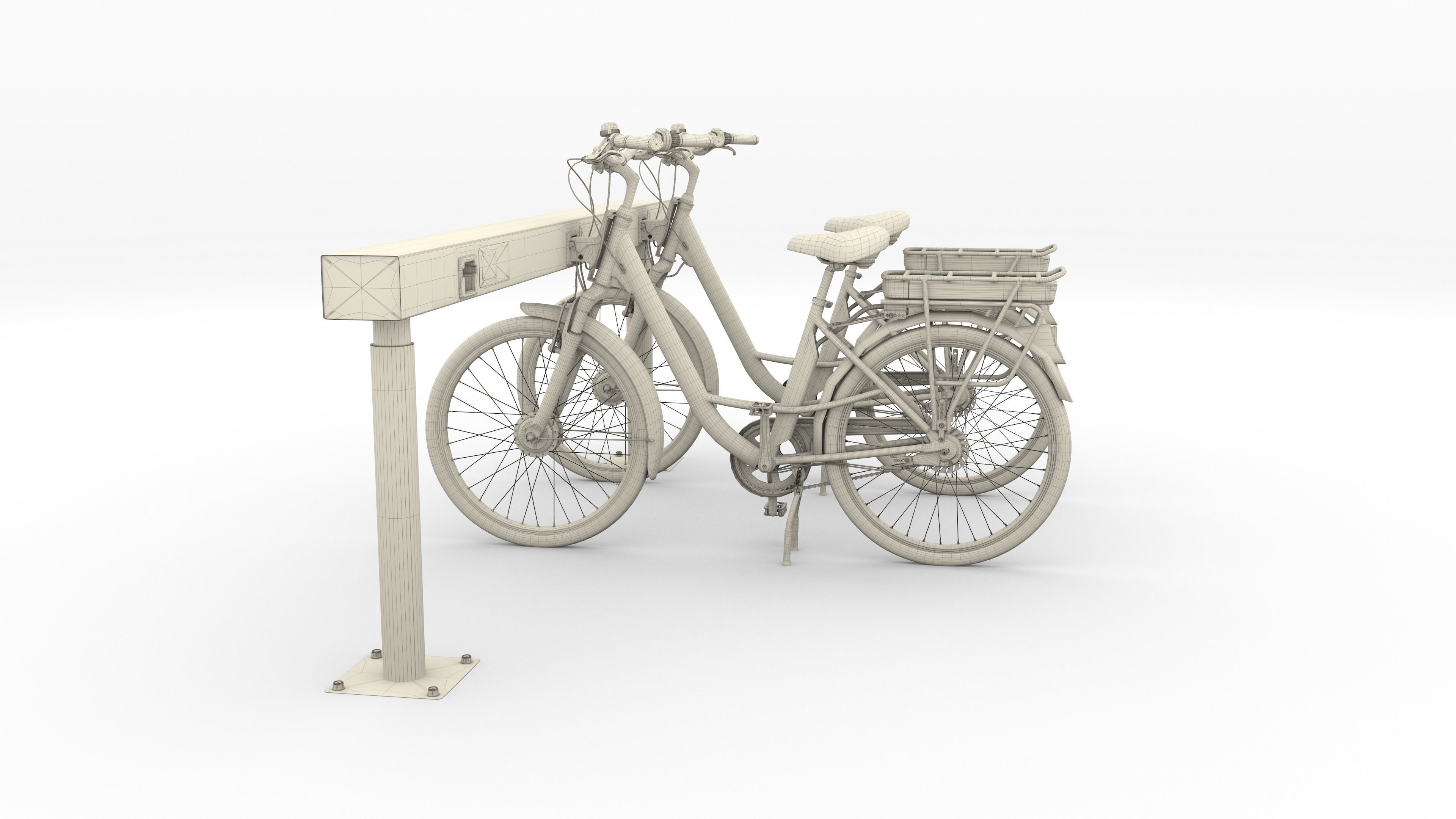Electric City Bicycle and Station Red 3D model_28