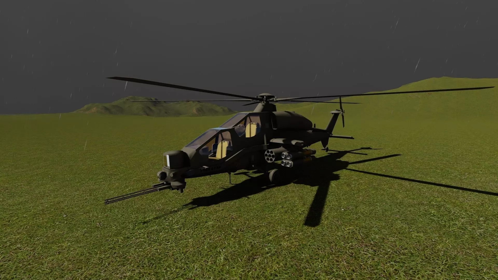 helicopter on grassy field Low-poly 3D model_0