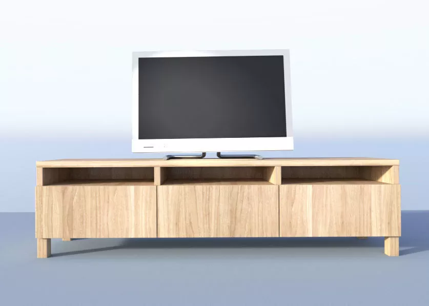wooden TV stand with TV Free 3D model