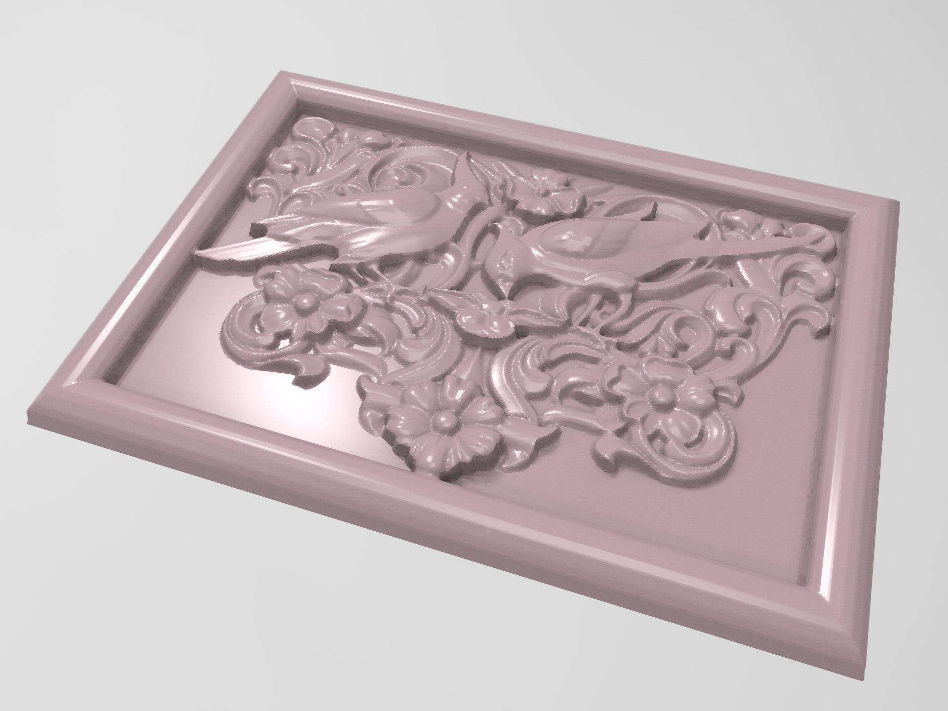 Cockatoo parrots couple base relief for CNC  3D print model_2