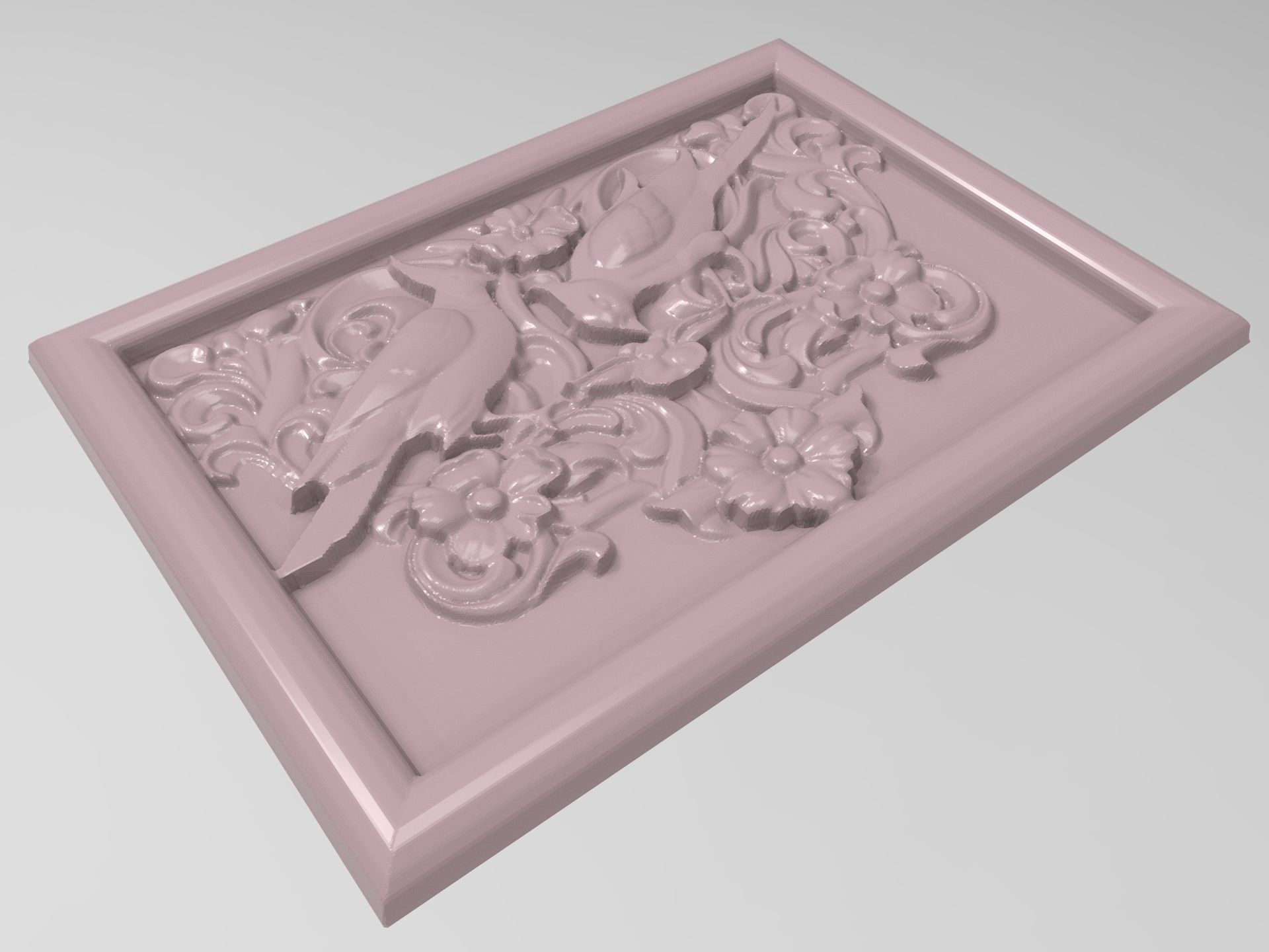 Cockatoo parrots couple base relief for CNC  3D print model_1