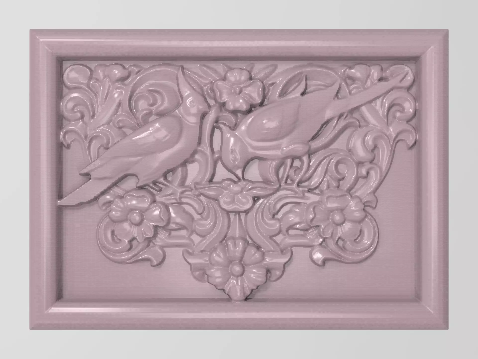 Cockatoo parrots couple base relief for CNC  3D print model_0