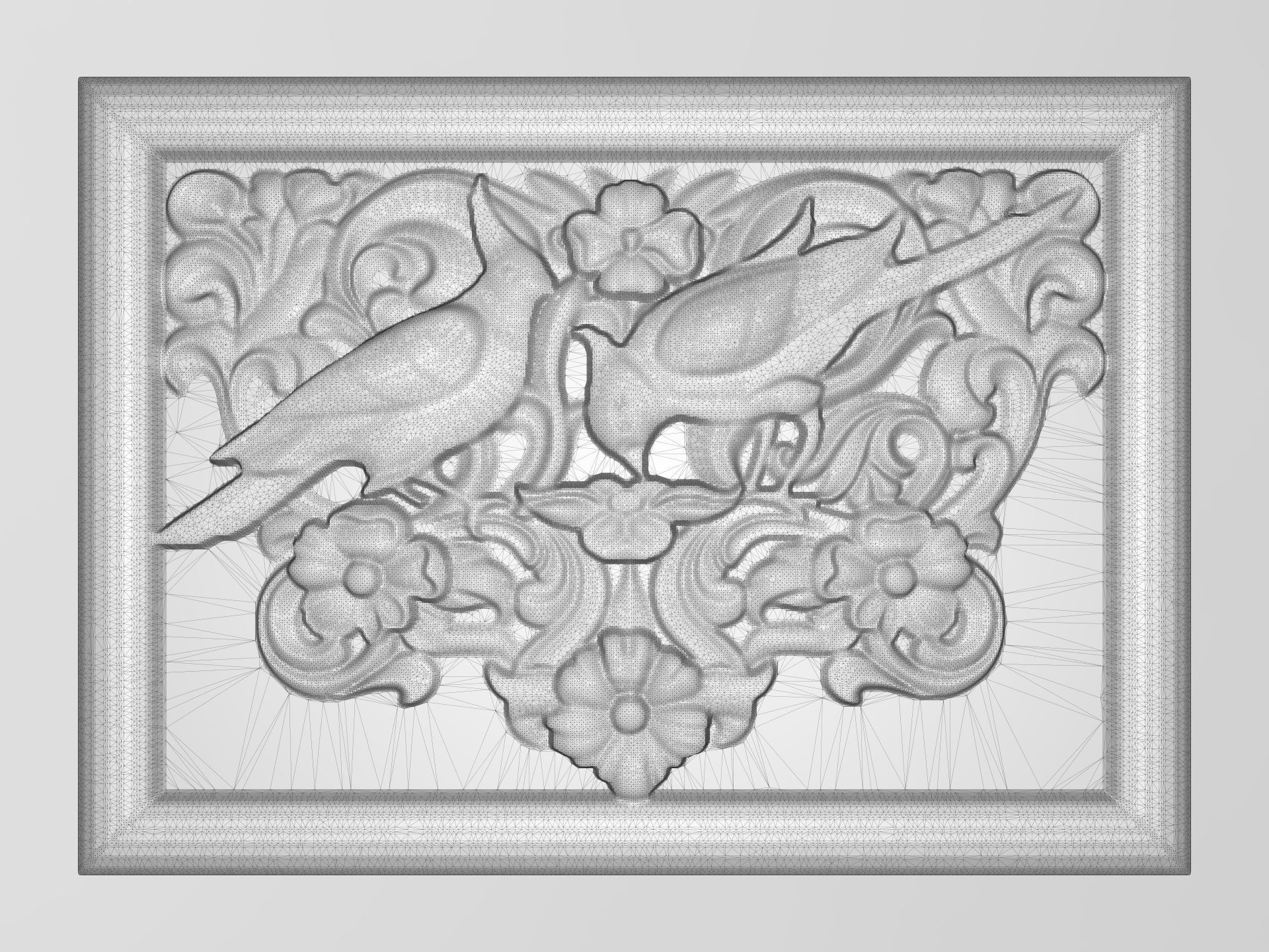 Cockatoo parrots couple base relief for CNC  3D print model_3