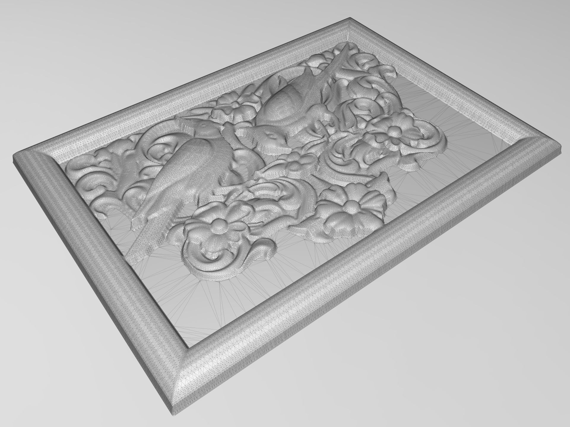 Cockatoo parrots couple base relief for CNC  3D print model_4