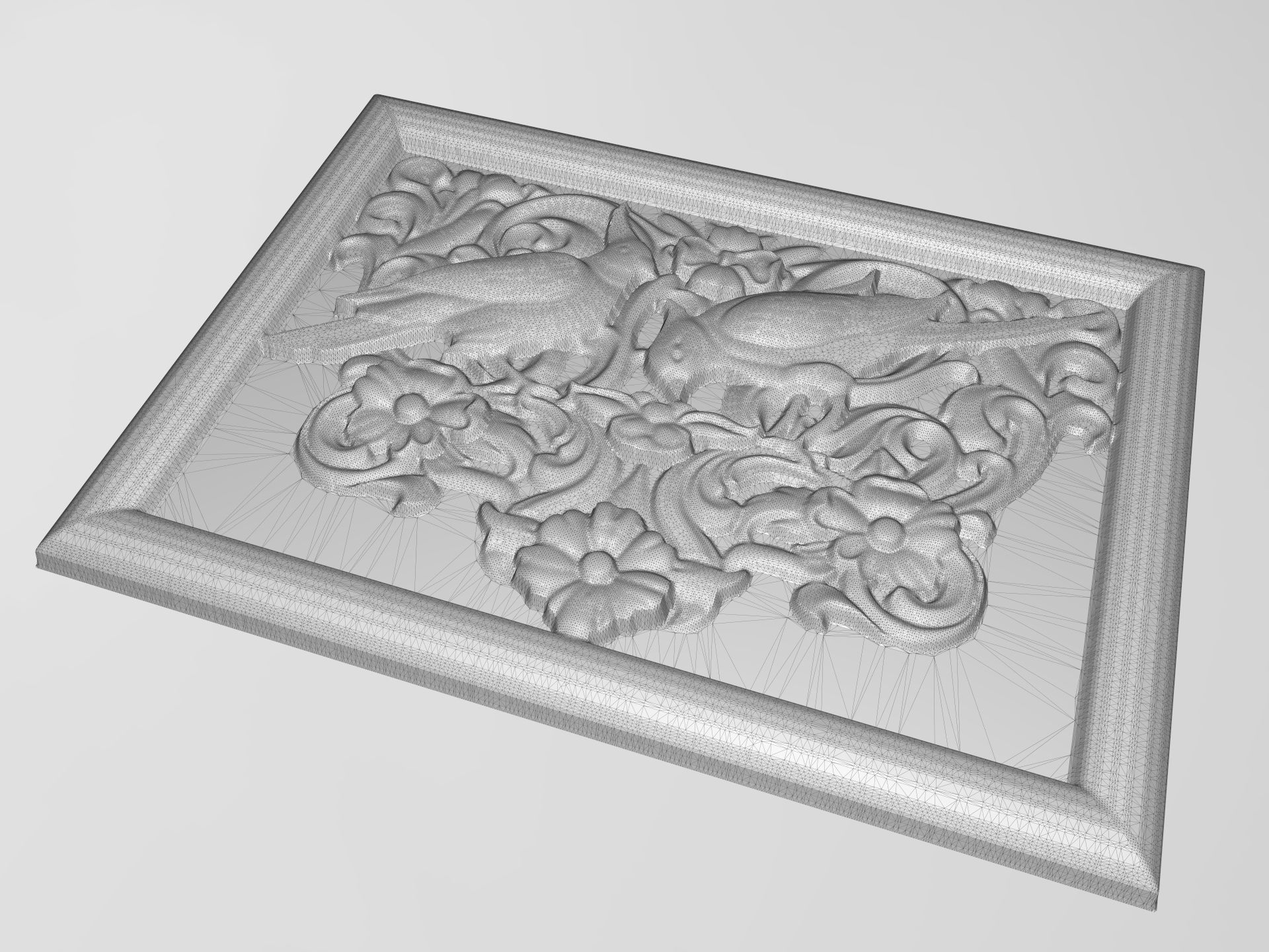 Cockatoo parrots couple base relief for CNC  3D print model_5