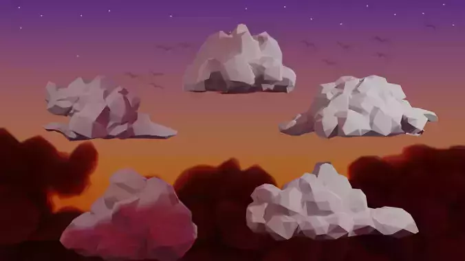 Low Poly Stylized Cumulus Clouds Pack 1 Low-poly 3D model