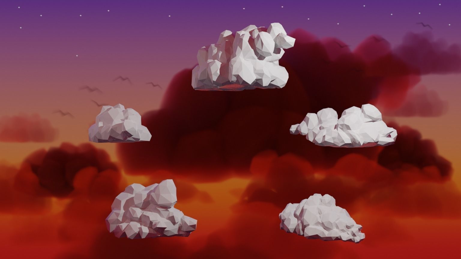 Low Poly Cumulus Clouds Pack 2 3D model_2
