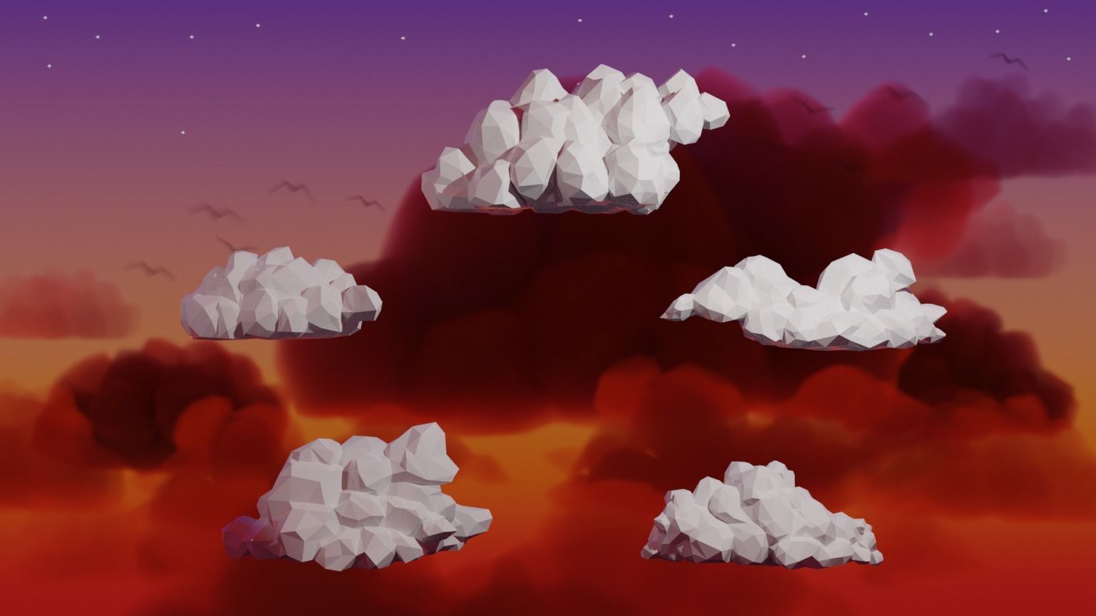 Low Poly Cumulus Clouds Pack 2 3D model_4