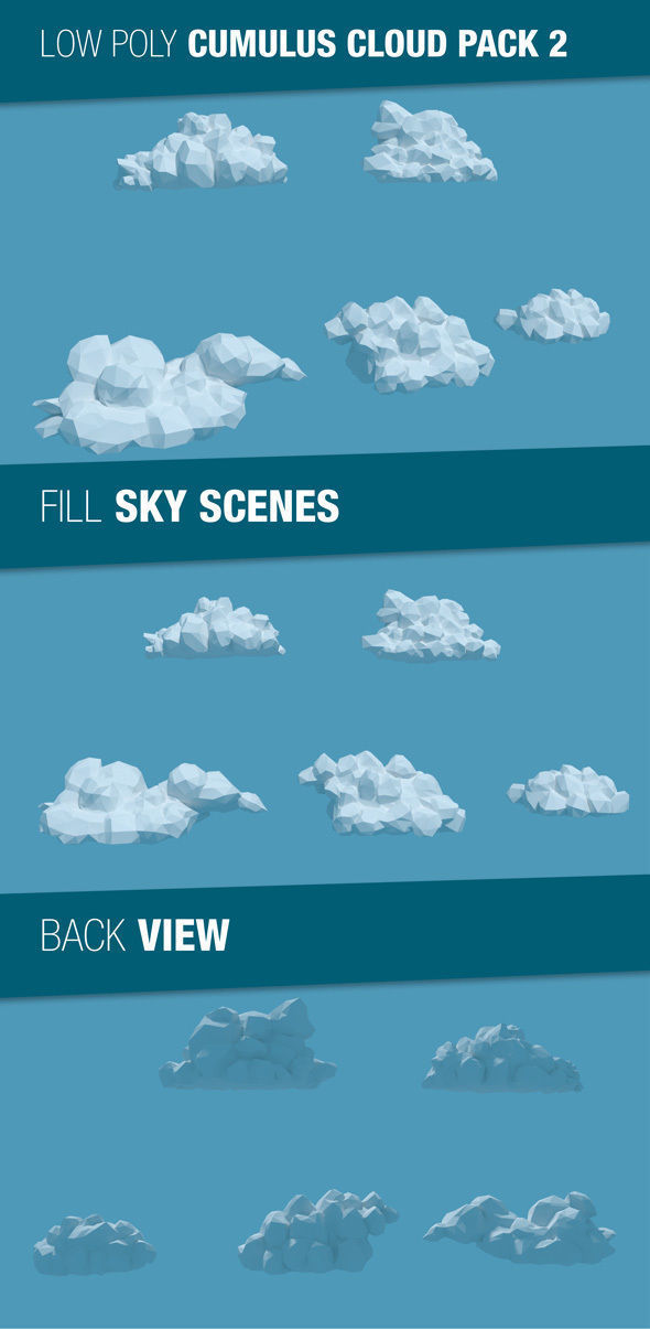 Low Poly Cumulus Clouds Pack 2 3D model_3