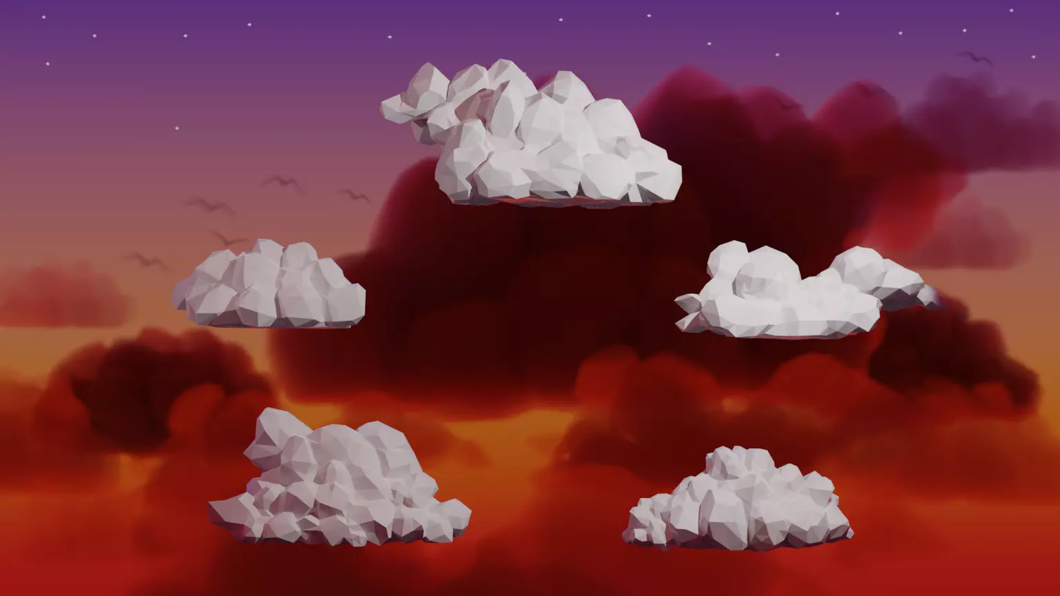 Low Poly Cumulus Clouds Pack 2 3D model_0