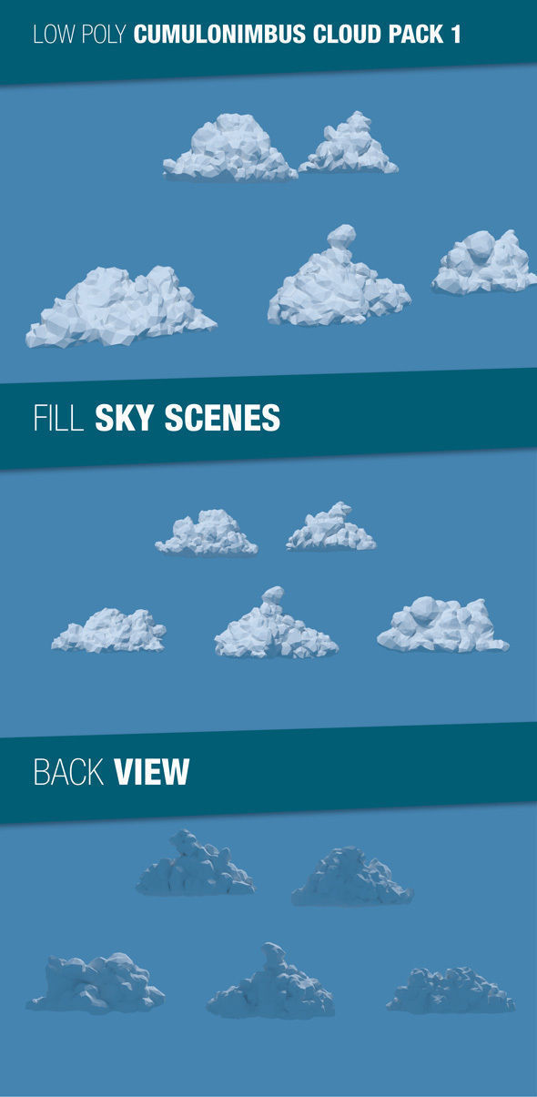 Low Poly Cumulonimbus Clouds Pack 1 3D model_1
