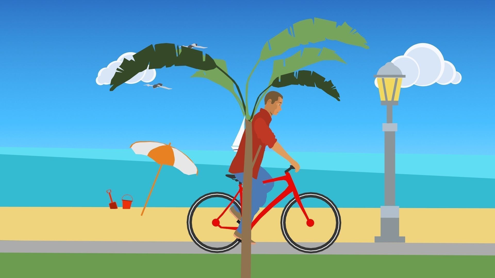 2D Beach Ride Vector Animation Low-poly 3D model_3