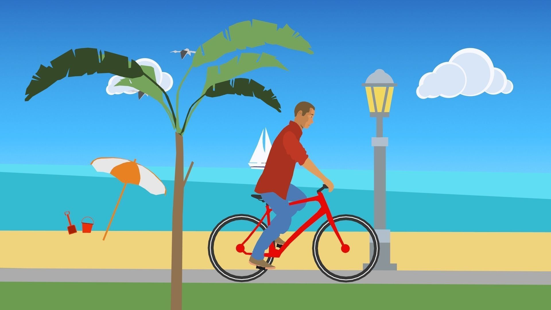 2D Beach Ride Vector Animation Low-poly 3D model_0