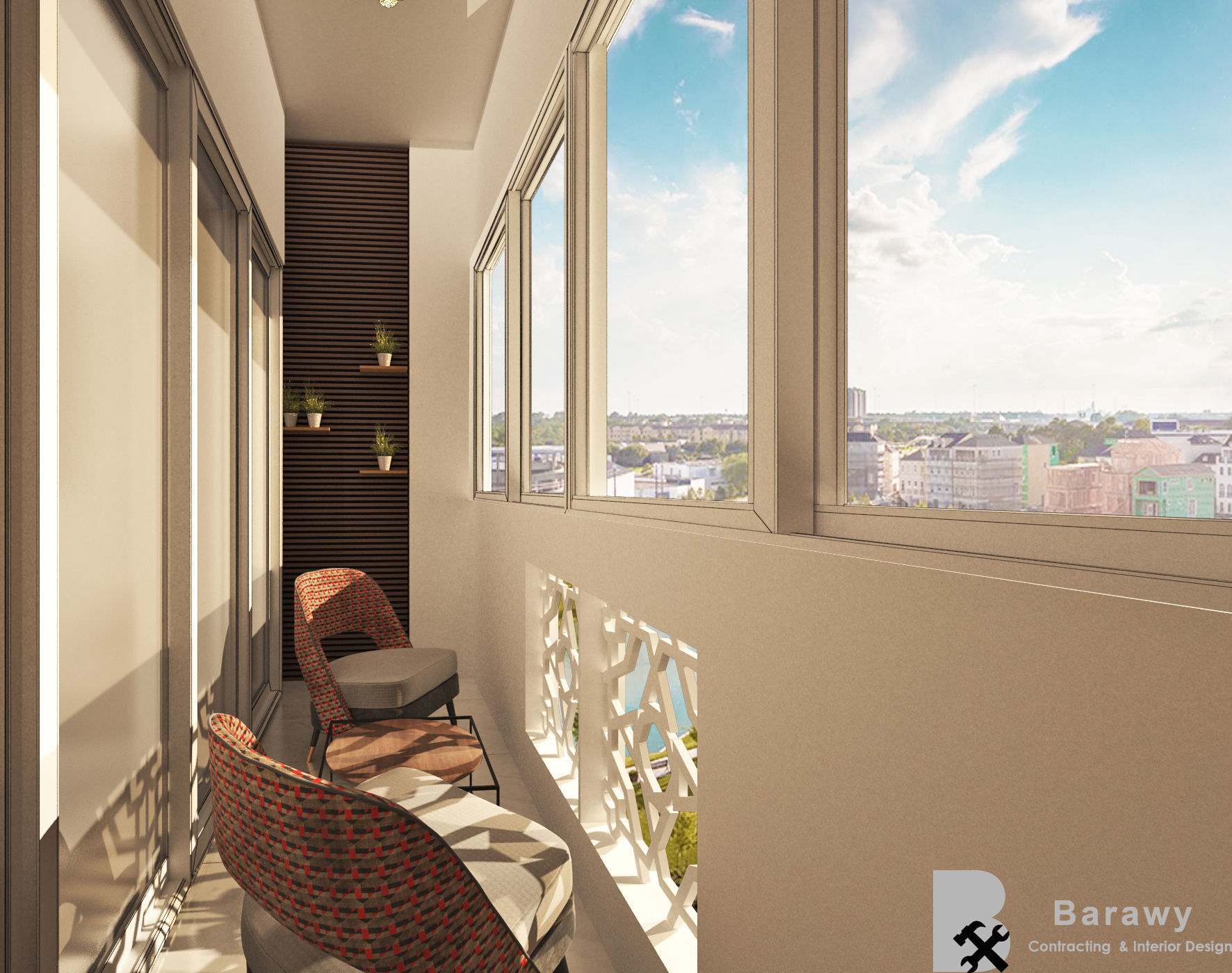Contemporary Living room and reception with balcony 3D model_4