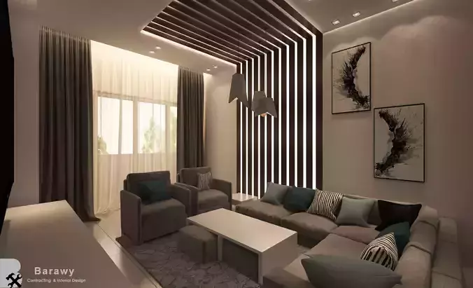 Contemporary Living room and reception with balcony