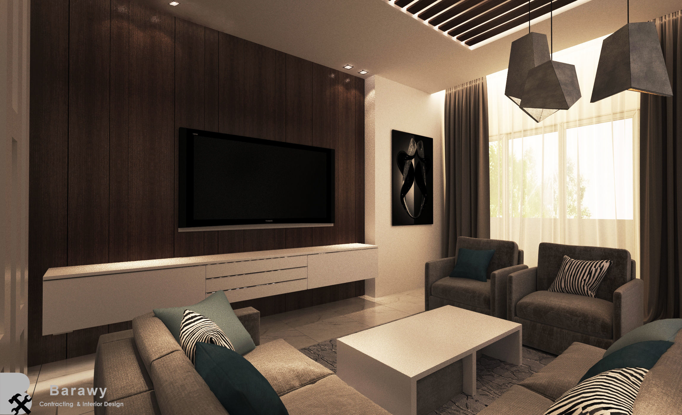 Contemporary Living room and reception with balcony 3D model_3