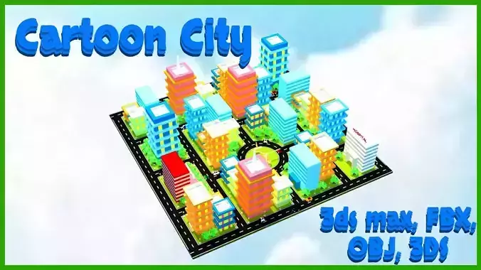 Cartoon City Low-poly 3D model