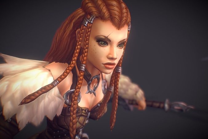 Barbarian Girl - Low Poly Hand Painted Low-poly 3D model